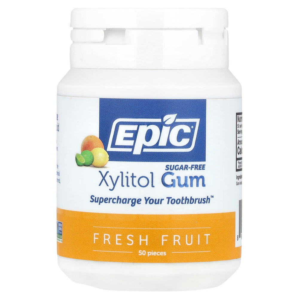 Epic Dental, ксилитоловая камедь, без сахара, свежие фрукты, 50 шт.