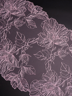 Вышивка на сетке пудрово-лиловая неэластичная ширина 21см