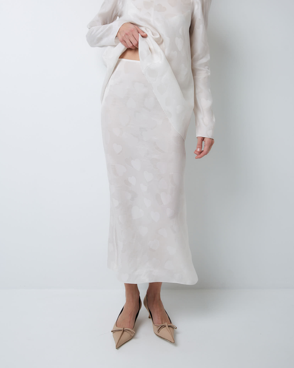 Юбка из смесового шелка Стелла Маккартни сердечки белый