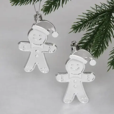 Елочные игрушки «Пряничный человечек» 8 см (набор 2 шт), Серебро
