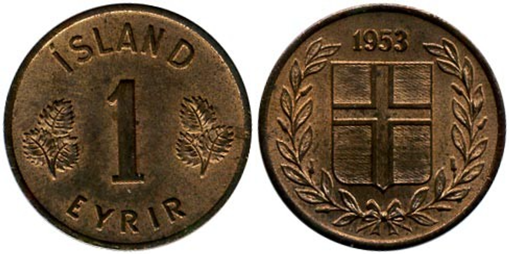 Исландия 1 эйре, 1946 - 1966 Герб XF