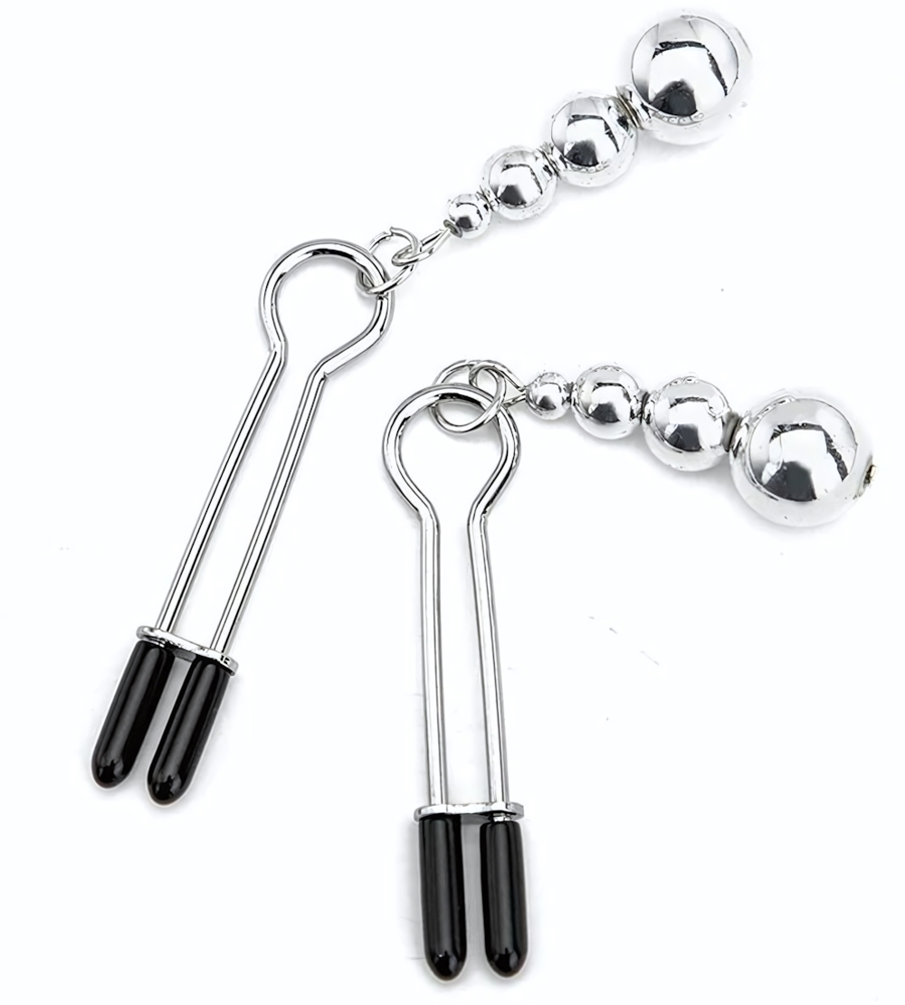 Серебристые зажимы на соски с бусинами (Цвет: серебристый)