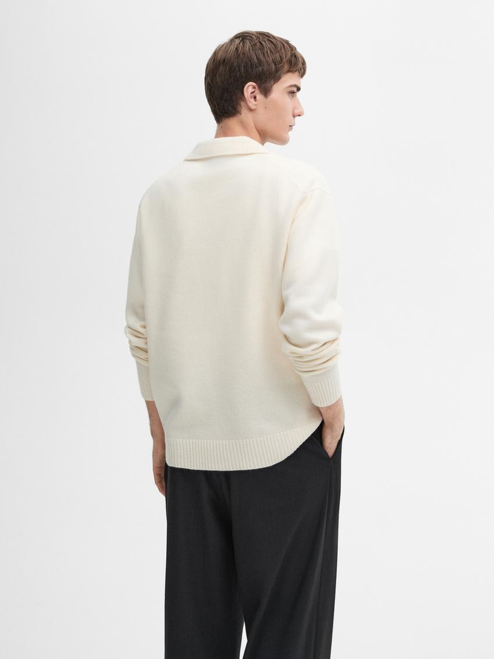 Massimo Dutti Свитер из 100% шерсти с воротником-поло, натуральный