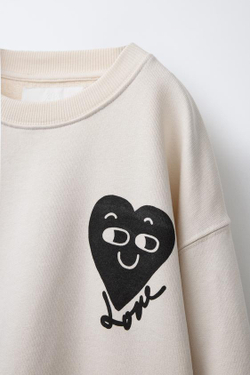 ZARA ТОЛСТОВКА С ПРИНТОМ, ЭКРЮ