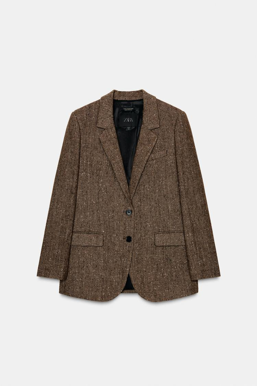 ZARA БЛЕЙЗЕР ИЗ СМЕСОВОГО ЛЬНА С УЗОРОМ В ЕЛОЧКУ — ZW COLLECTION, СВЕТЛО-КОРИЧНЕВЫЙ