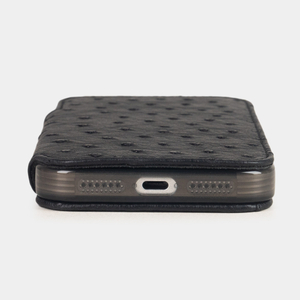 Чехол-книжка кожаная для iPhone 17 Pro, страус черного цвета