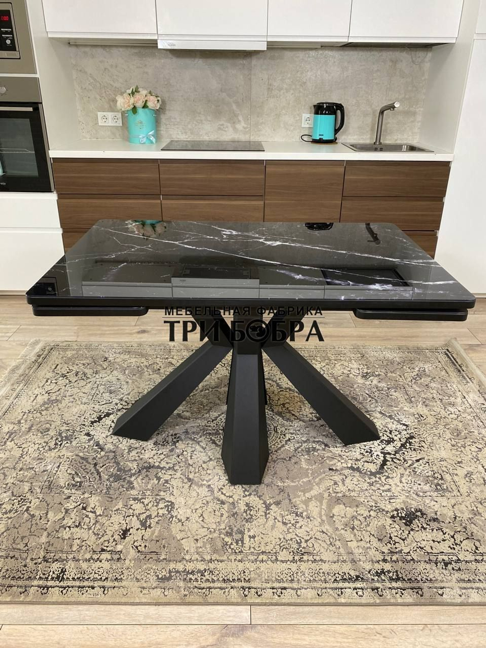Кухонный раздвижной стол "Спайдер", чёрный мрамор