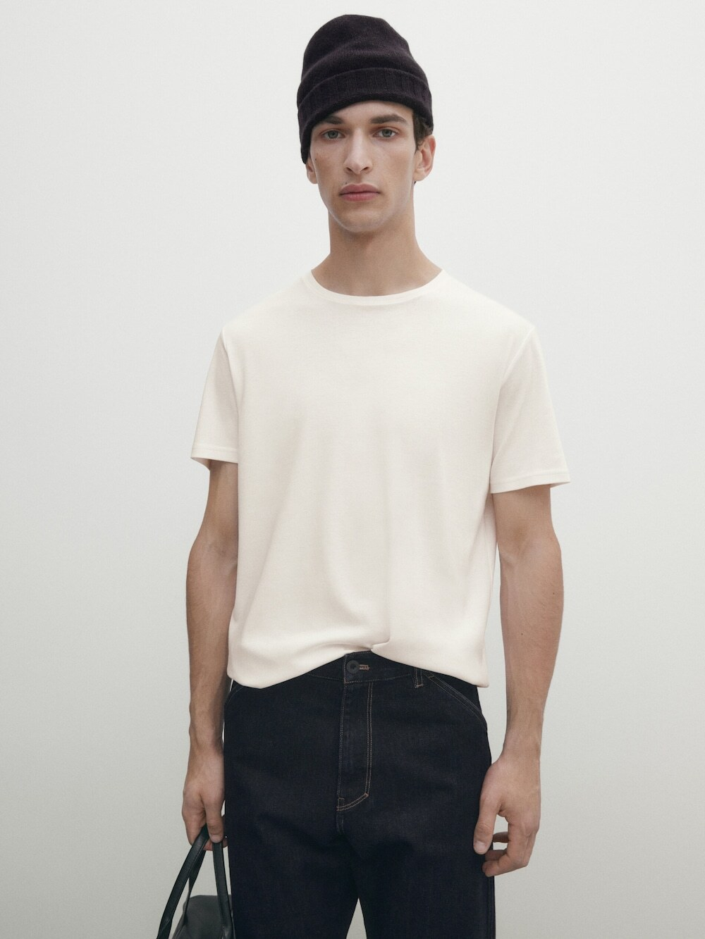 MASSIMO DUTTI Футболка из рельефного хлопка, кремовый