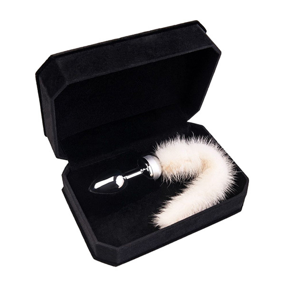 Малая анальная втулка 8,5см с белым хвостом ToyFa Metal 712022