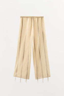 ZARA БРЮКИ ИЗ ХЛОПКА С ЗАВЯЗКАМИ, ЭКРЮ