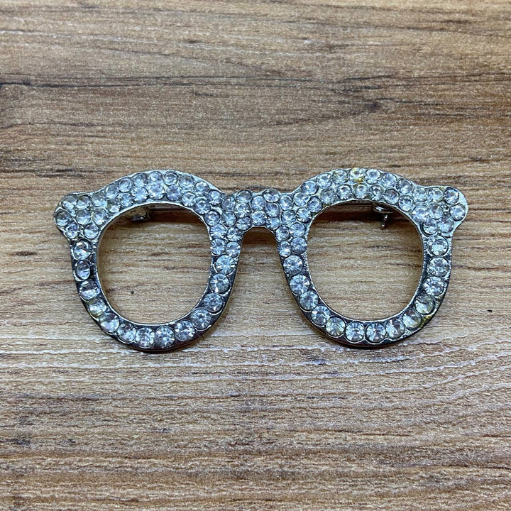 Брошь Очки стразы металл серебристый