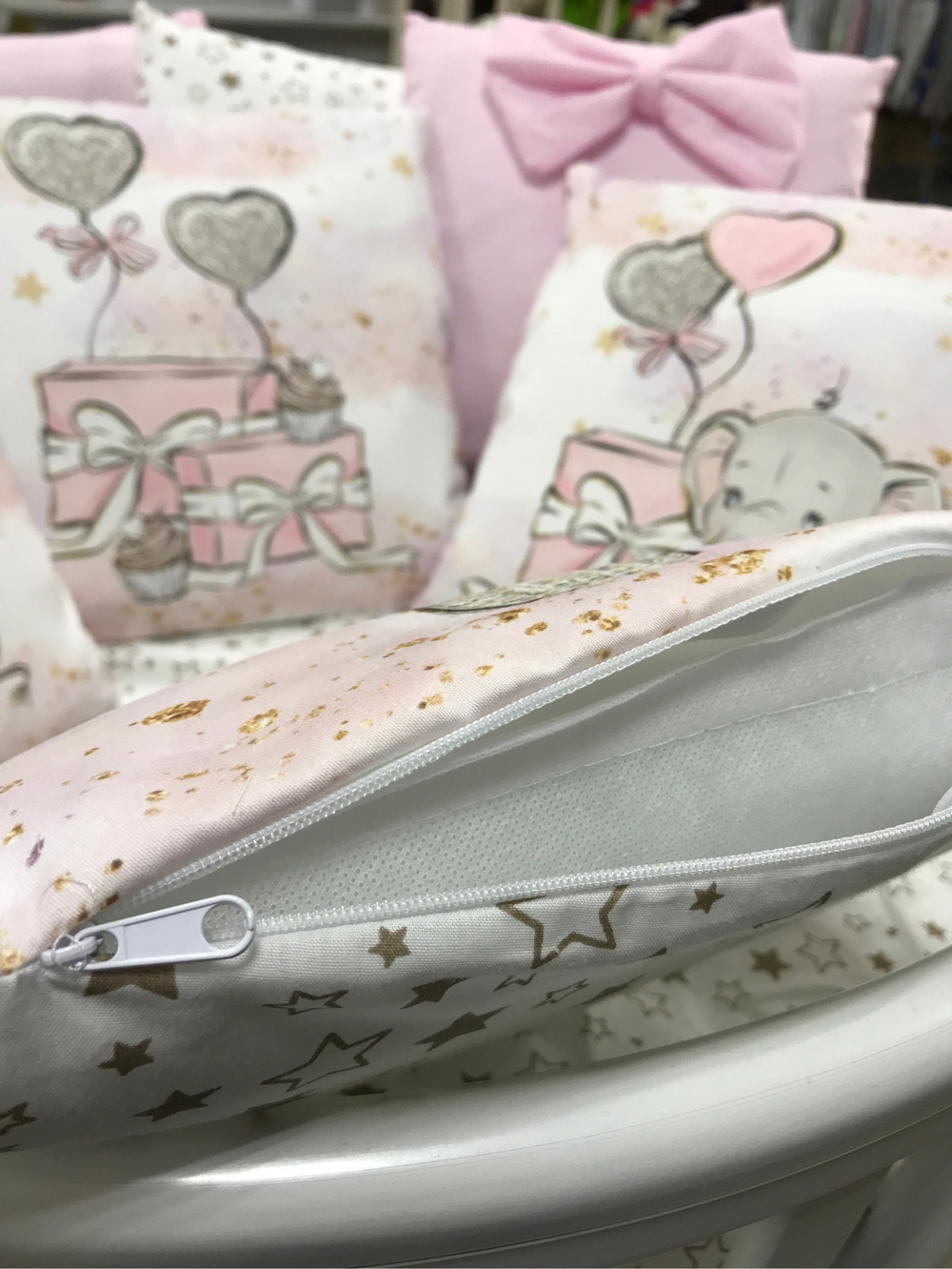 Комплект в кроватку 18 предметов "Слоник розовый", сатин