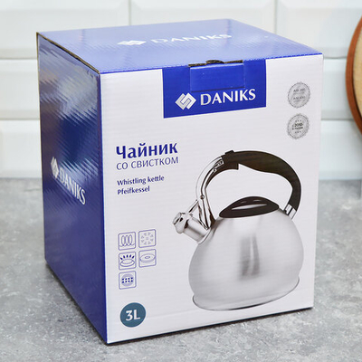 Чайник 3л нерж со свистком, матовый, ручка бакелитовая, "Daniks" GS-04511