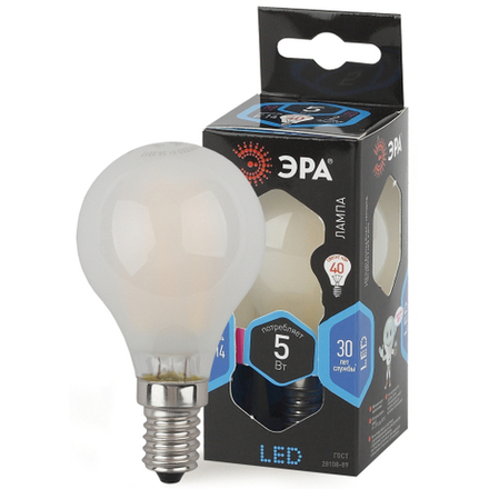 Лампочка светодиодная ЭРА F-LED P45-5W-840-E14 frost Е14 / Е14 5Вт филамент шар матовый нейтральный белый свет