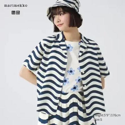 UNIQLO РУБАШКА С ОТКРЫТЫМ ВОРОТОМ ИЗ ЛЬНЯНОЙ СМЕСИ И КОРОТКИМИ РУКАВАМИ, ТЕМНО-СИНИЙ