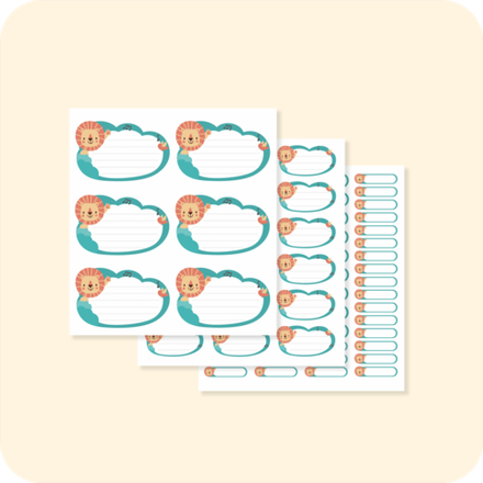 Наклейки для школьных принадлежностей. Львенок