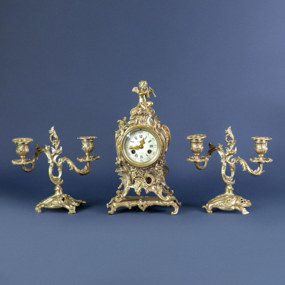 Антикварный каминный часовой гарнитур