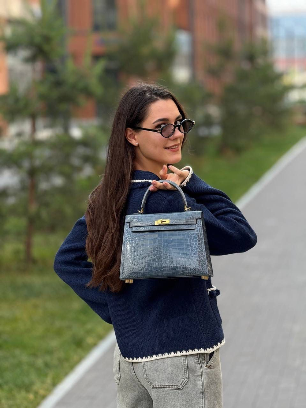 Сумка Hermes из кожи крокодила 25 см