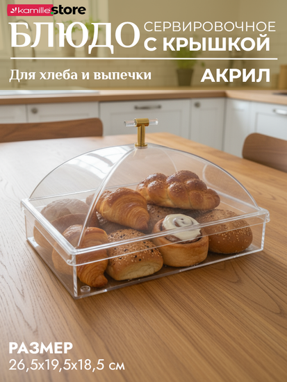 Хлебница акриловая прямоугольная 26,5х19,5х18,5 см. с крышкой