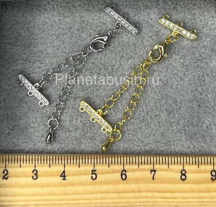 Замки люкс (Корея) карабин с цепью два разделителя с микроцирконами 0417