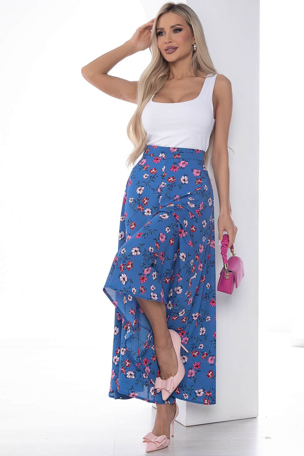 Брюки камелия синие/цветы Б10171 LT Collection