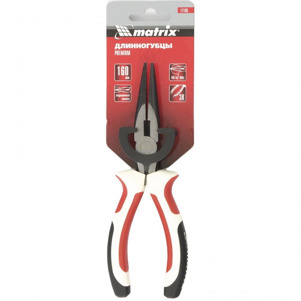 Длинногубцы прямые Premium, 160 мм, трехкомпонентные рукоятки Matrix