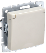 BRITE Розетка 1-местная с заземлением с защитными шторками и крышкой 16А IP44 РСбш10-3-44-БрКр бежевый IEK