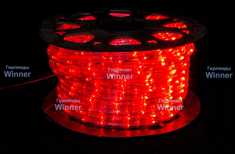 Дюралайт круглый _ 10.5 мм., 220V, 3-жилы, красные LED лампы 24 шт на 1 м., бухта 50 м, силикон, Winner (05.50.10,5.24R)