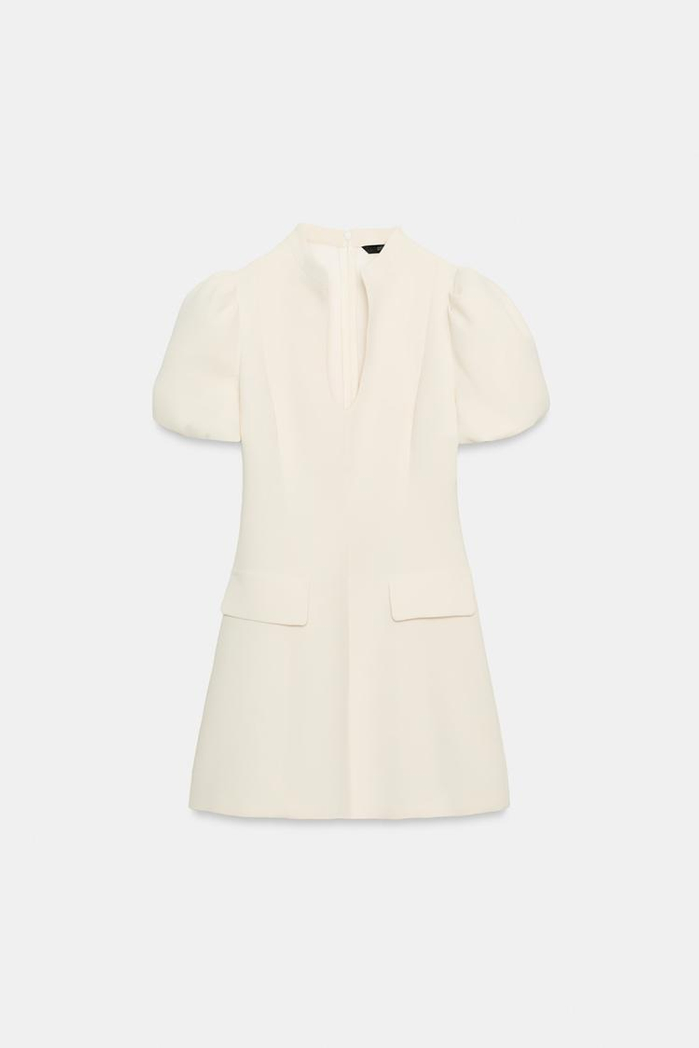 ZARA ПЛАТЬЕ С КОРОТКИМИ РУКАВАМИ «ФОНАРИК», ЭКРЮ