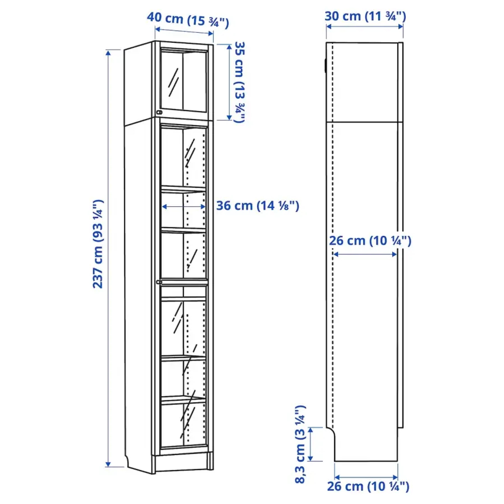 Книжный шкаф -  BILLY / OXBERG IKEA/ БИЛЛИ/ ОКСБЕРГ ИКЕА,40х30х237 см,  черный