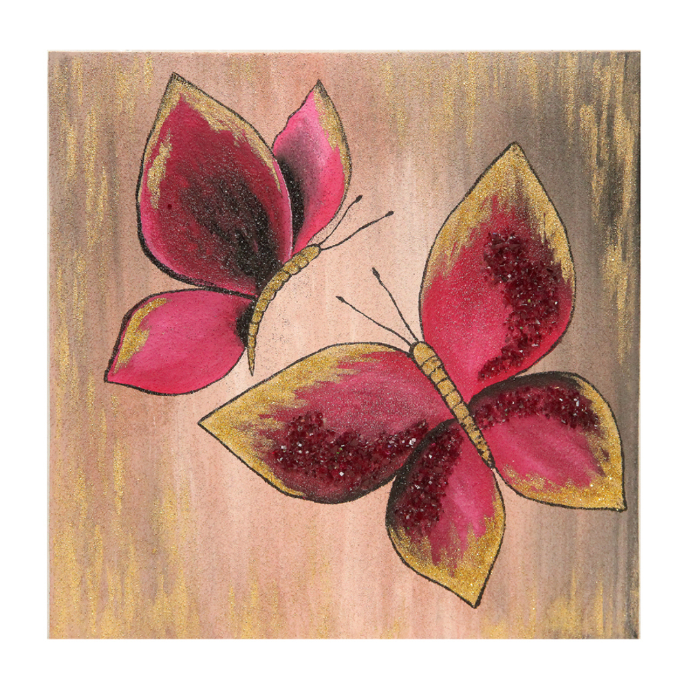 Декобокс " Рубиновые бабочки" рисованный каменной крошкой 30-30см