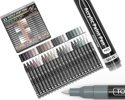 (Gray) Tooli-Art 22 Acrylic Paint Pens 0.7mm Extra Fine