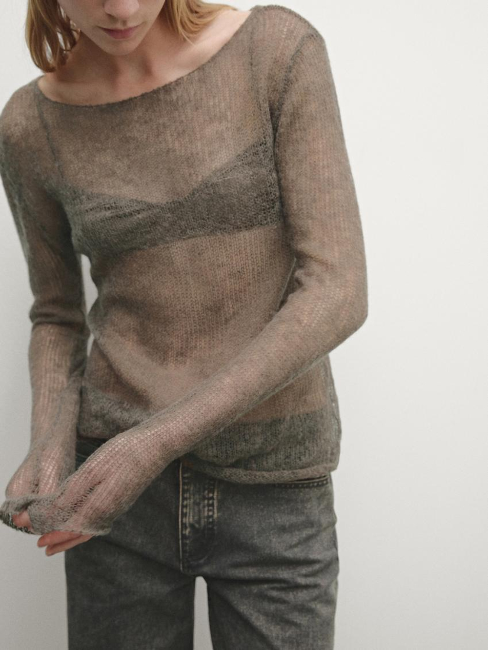 Massimo Dutti Свитер с ажурным узором, цвет верблюжьей шерсти