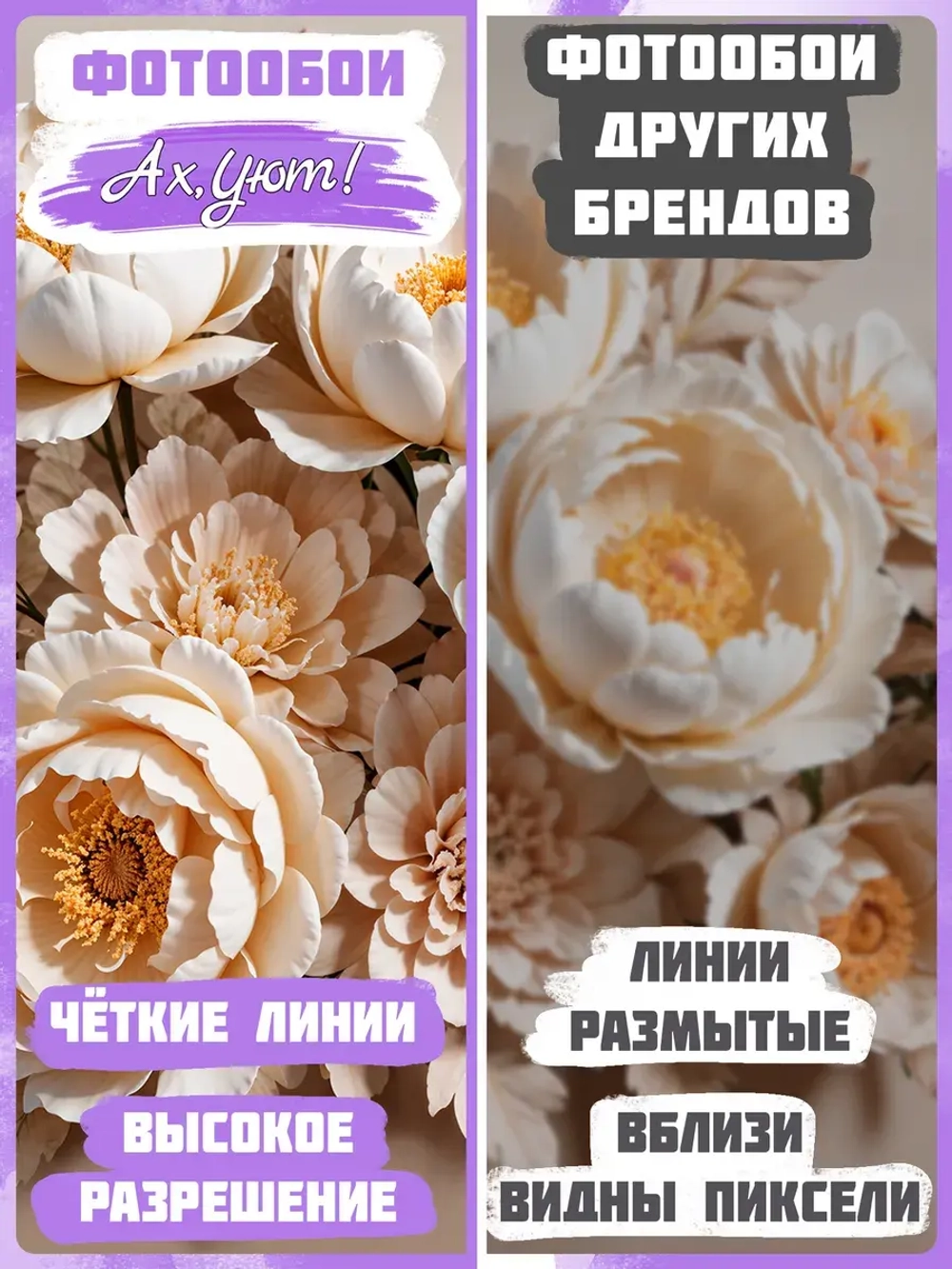 3D Объемные фотообои цветы пионы бежевые