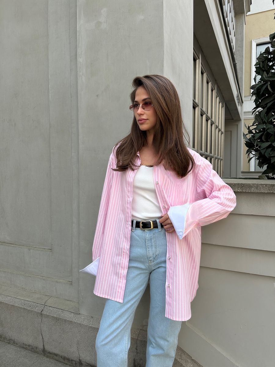 Рубашка из хлопка в полоску розовая