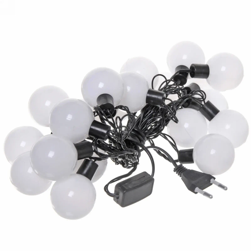 Гирлянда для дома 4м 20 ламп LED с насадками ШАР d-3,5 см, черн.провод, авторежим, IP-20, Теплый белый