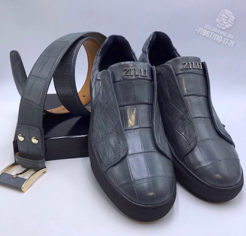 Слипоны Zilli из кожи крокодила