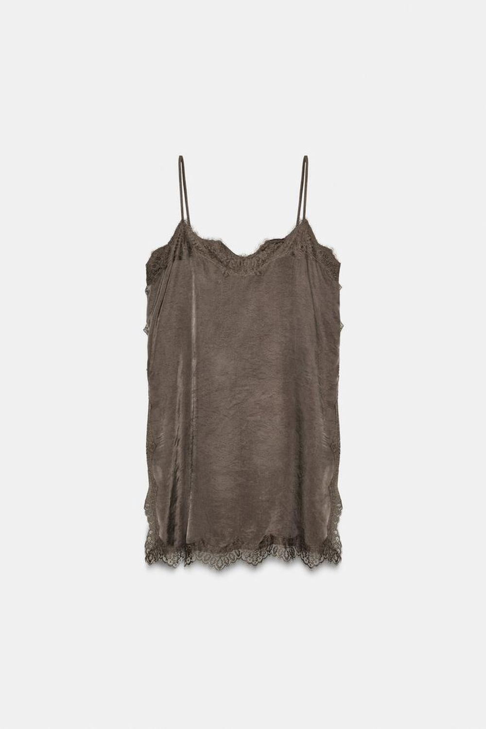 ZARA ТОП В БЕЛЬЕВОМ СТИЛЕ С КРУЖЕВОМ — ZW COLLECTION, КОРИЧНЕВЫЙ