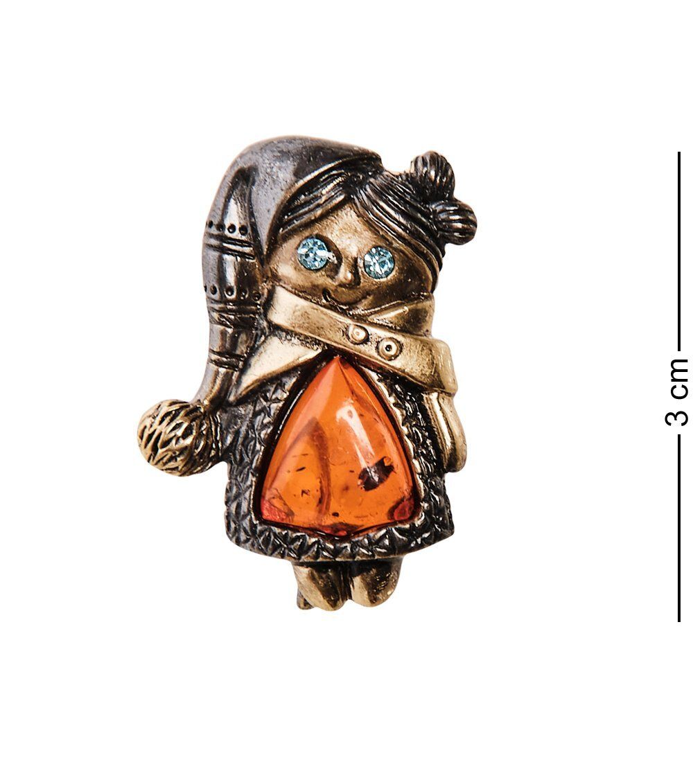 AM-2578 Брошь «Девочка Снежок» (латунь, янтарь)
