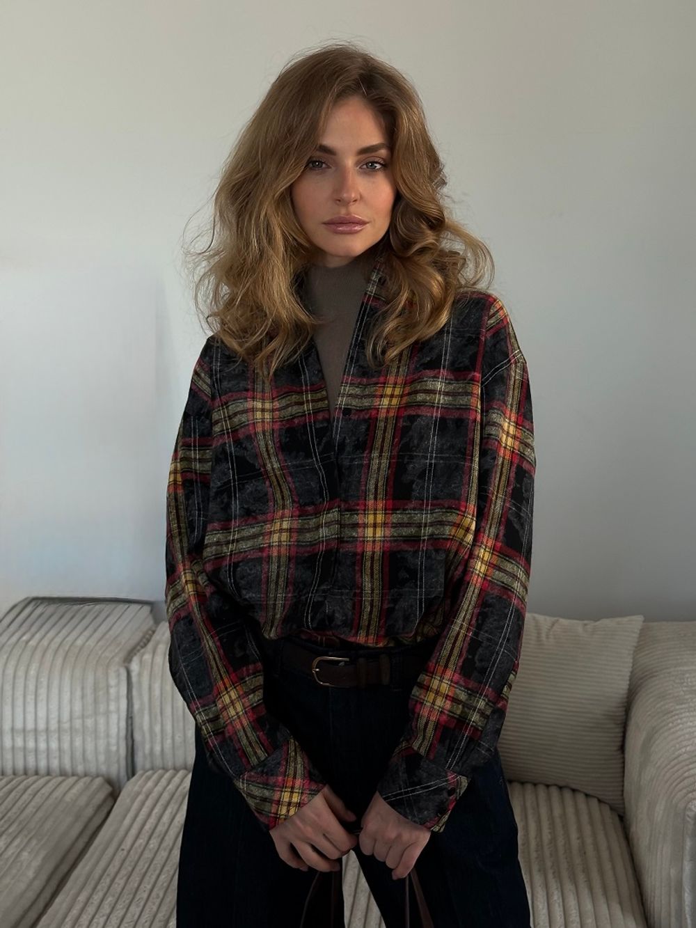 Рубашка Хельсинки удлиненная черно-желтая клетка