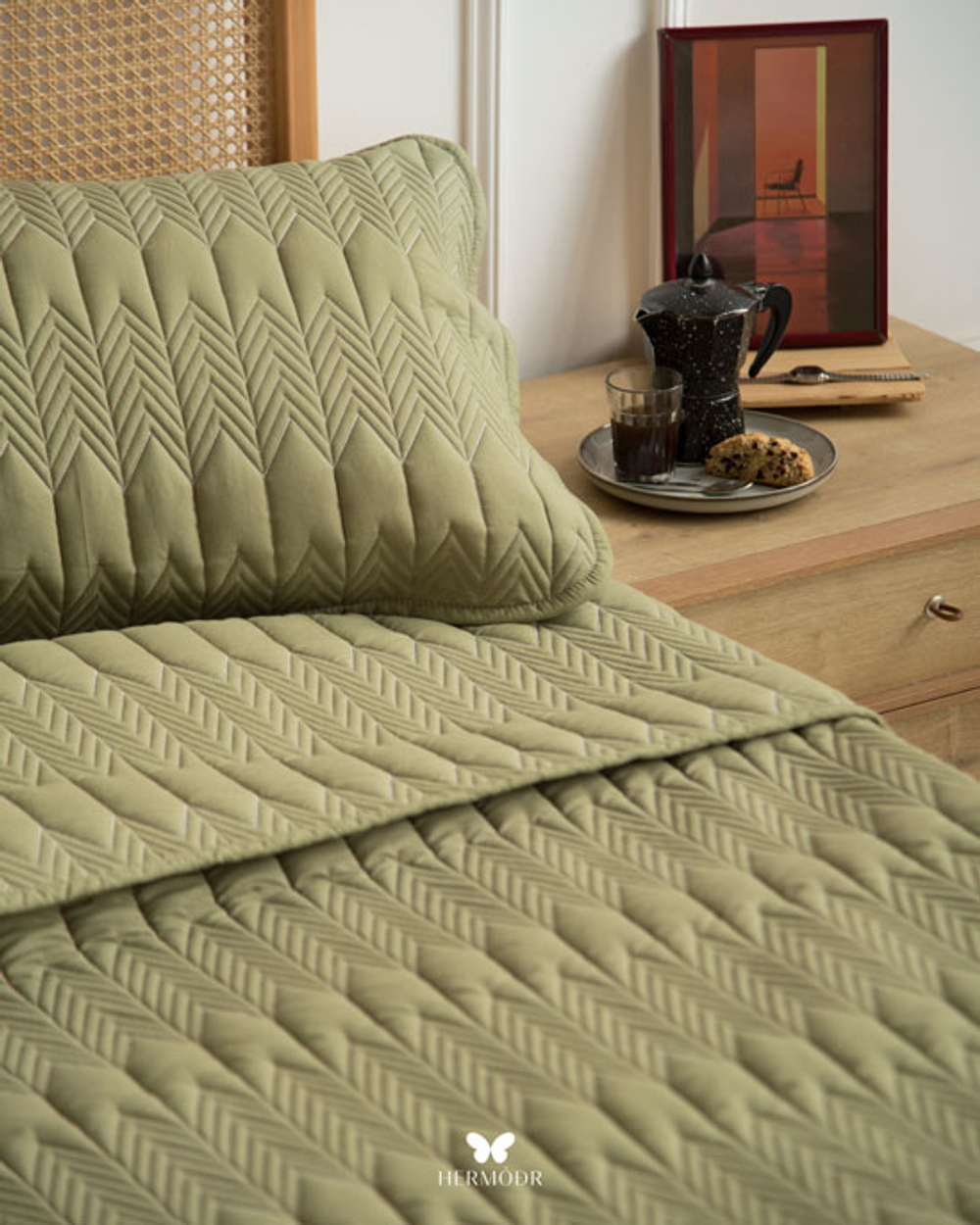 Комплект стеганного покрывала и 2 наволочек Kaj Green Hermodr 130220271 Иран