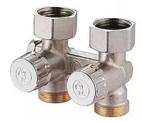 Узел нижнего подключения для одно/двухтрубной системы прямой 3/4* Giacomini R384 для отключения и балансировки с возможностью слива воды