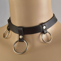 Черный кожаный чокер с 3 кольцами Соло Sitabella BDSM Accessories 3394-1
