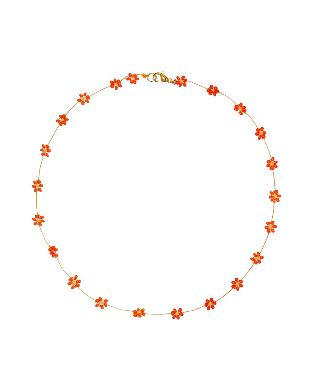 Колье- бисер, оранжевые цветы на нитке