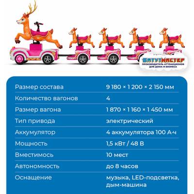 Паровозик детские аттракционы «Северная сказка», 4 вагона, 10 мест