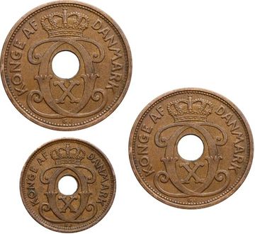 Набор монет 1, 2 и 5 эре 1926-1940 Дания