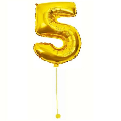 Шар-цифра 5 Золото Gold 102 см фольга с гелием на грузике