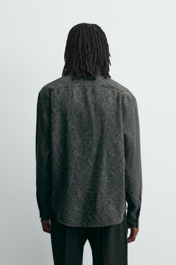 ZARA РУБАШКА СТРУЯЩЕГОСЯ ПОКРОЯ JACQUARD С ЦВЕТОЧНЫМ УЗОРОМ, АНТРАЦИТОВО-СЕРЫЙ