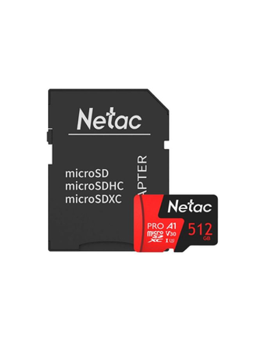 Носитель информации Netac P500 Extreme PRO 512GB MicroSDXC V30/A1/C10 up to 100MB/s, retail pack with SD Adapter
