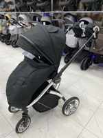 Детская модульная коляска 2в1 770 Чёрный текстиль серебристая рама